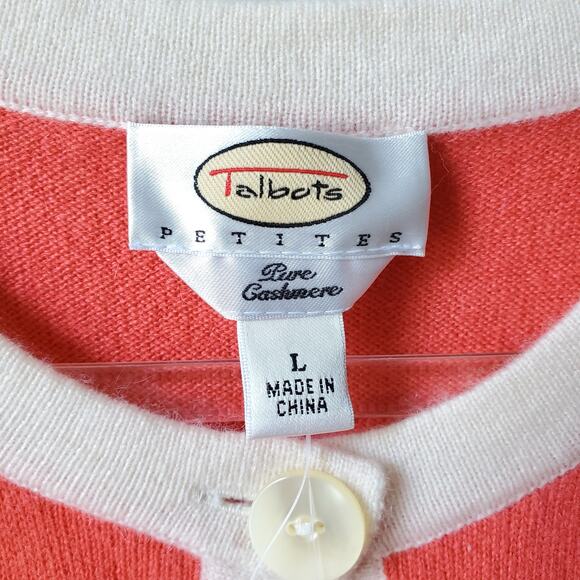 Women Talbots Coral Ivory Cashmere Cardigan PL Ladylike Retro Classic Career NEW - Picture 4 of 11